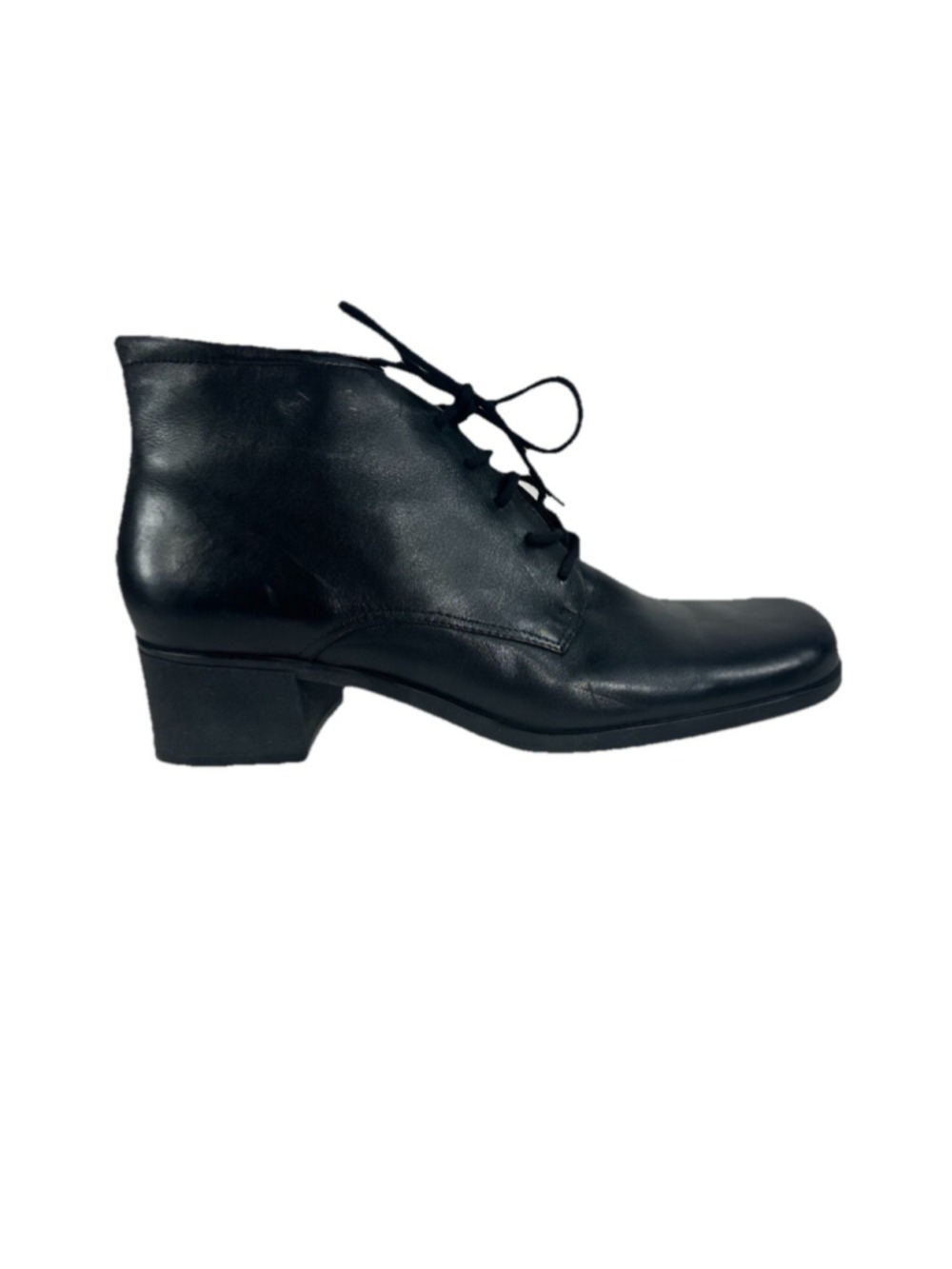 Naturalizer Black Leather Boots size 9N Square Toe Chunky Heel Retro 90 Style